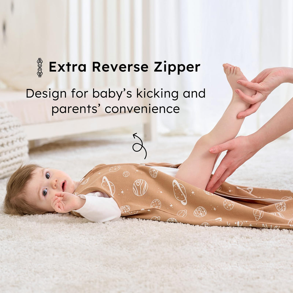 FIEMOL sleep sack design in coffee dinosaur planet theme for kids.