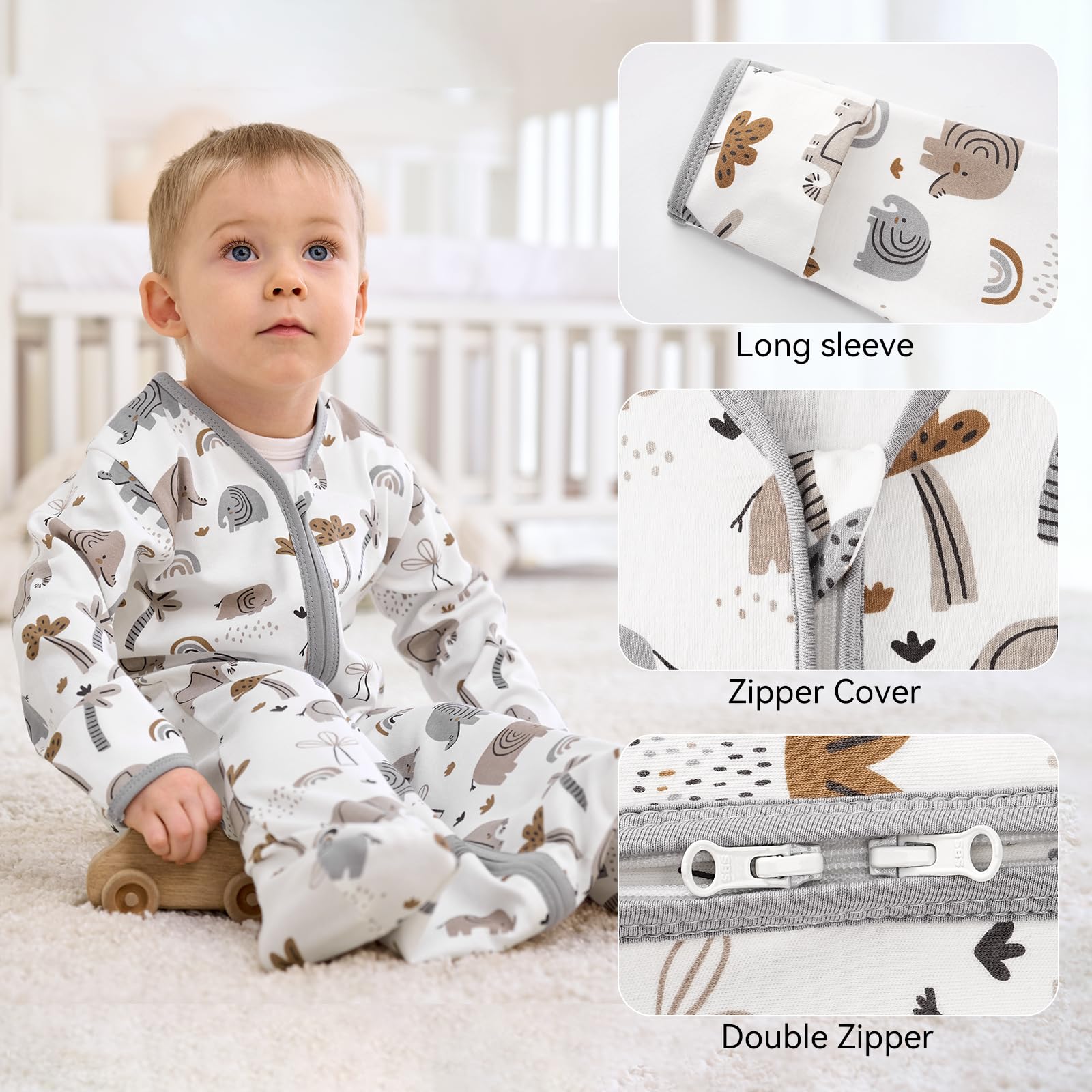 FIEMOL sleep sack with foldable mitten cuffs for hands-free play and warmth