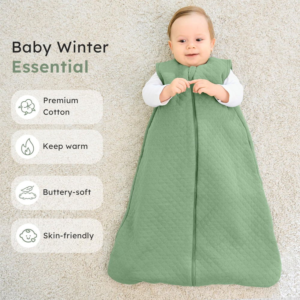 FIEMOL Sleep Sack Green fabric-closeup shows outer 100% cotton breathable shell