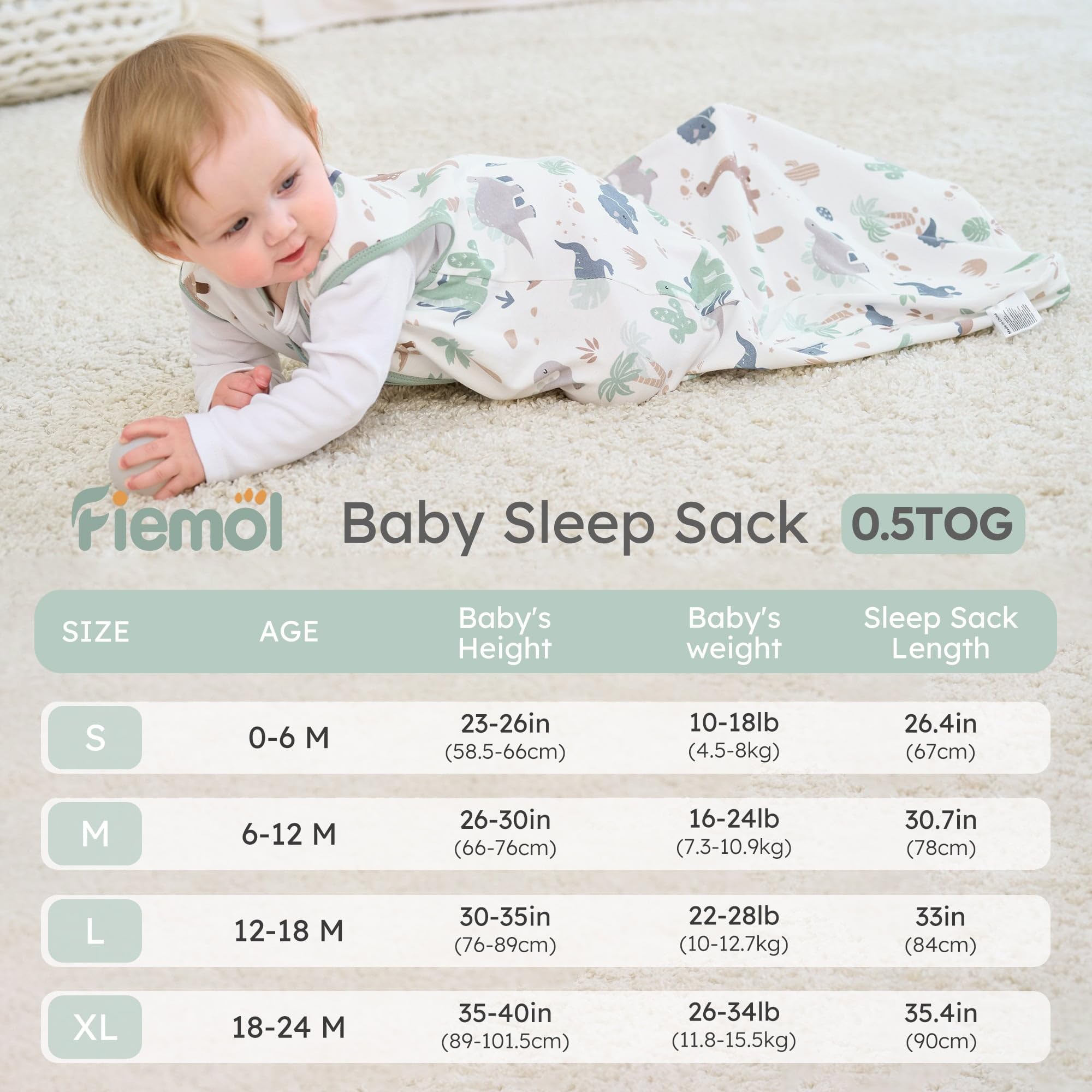 FIEMOL sleep sack—spacious interior for comfy kicking, side view.