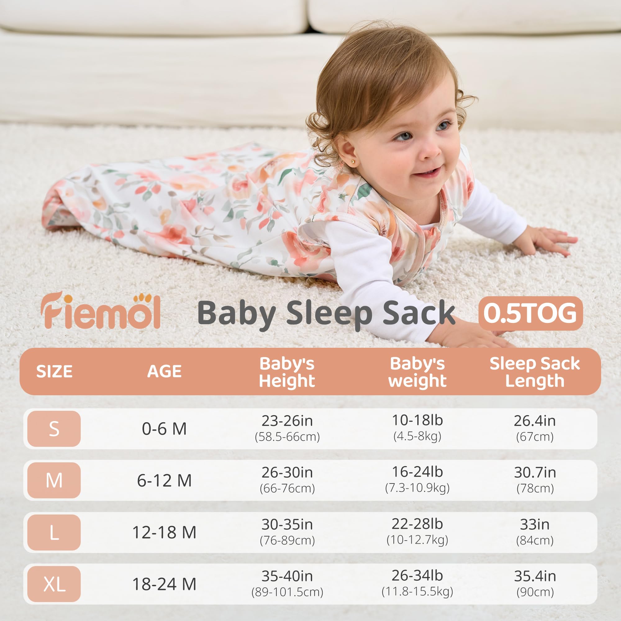 FIEMOL sleep sack offers spacious leg room for kicking and hip-friendly movement.