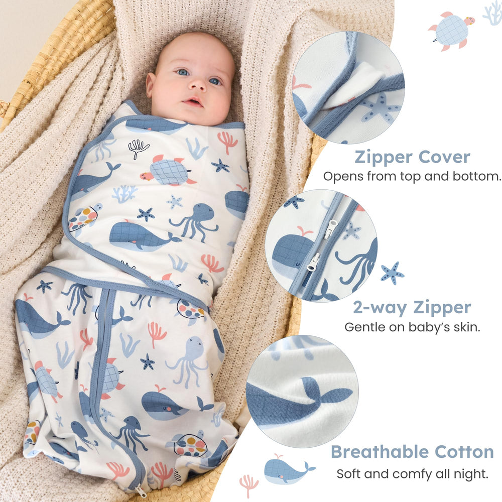 FIEMOL swaddle sleep mode with bottom zipper enables quiet, quick diaper changes.
