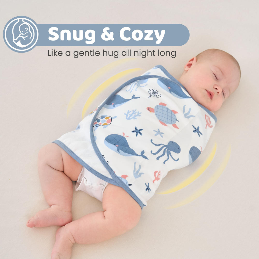 FIEMOL swaddle sleep sack 2-way zipper enables quick diaper changes.