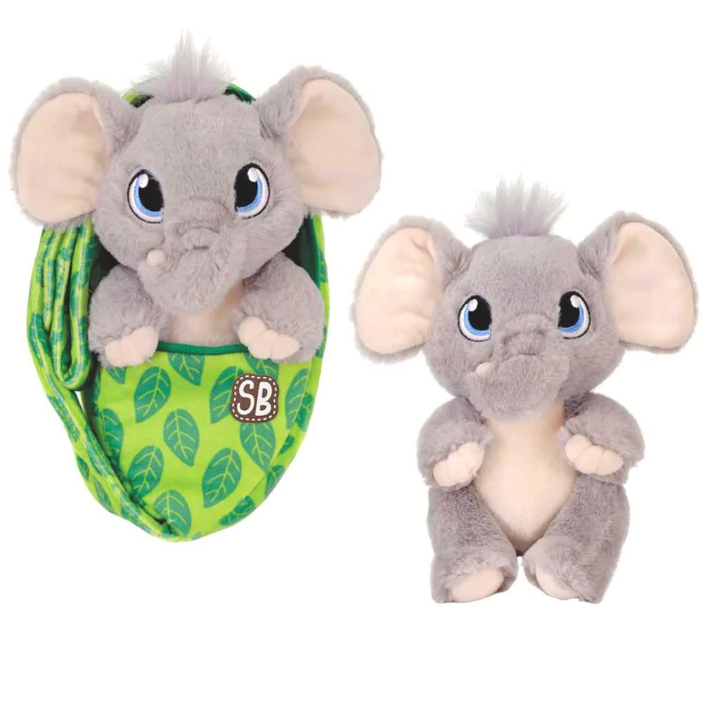 Fiesta Elephant Swaddle Babies set with plush and carrier offers comforting playtime and secure carry.