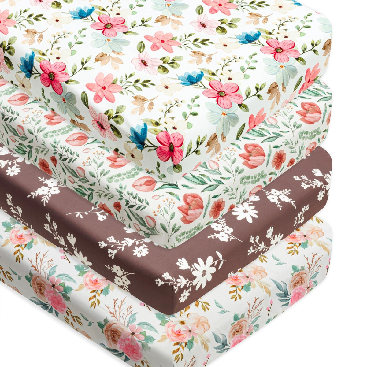 FIGEPO 4-pack baby girl sheets floral pattern soft breathable sleep