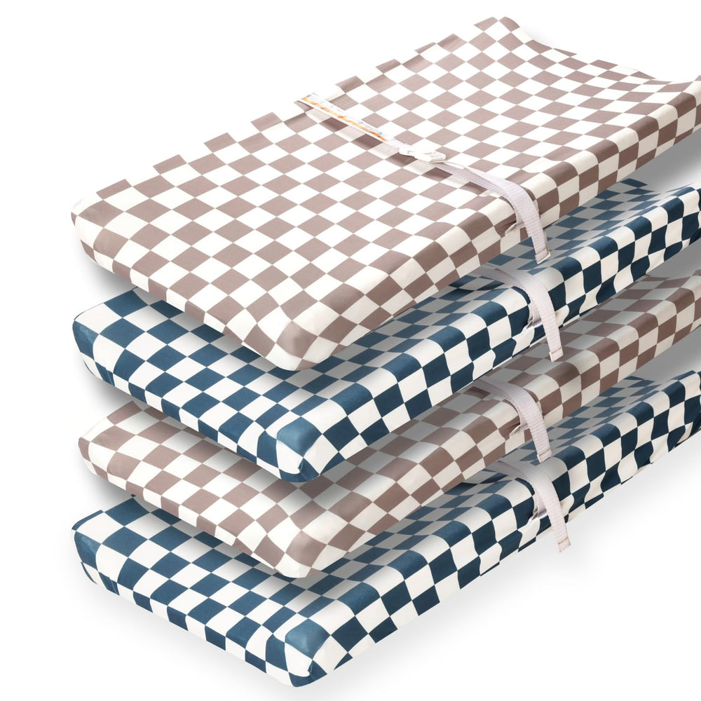 FIGEPO four-pack changing pad covers close-up highlighting soft breathable fabric for baby comfort.