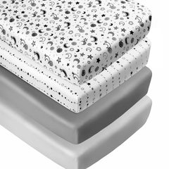 FIGEPO star moon crib sheets close-up with snug elastic fit for standard crib