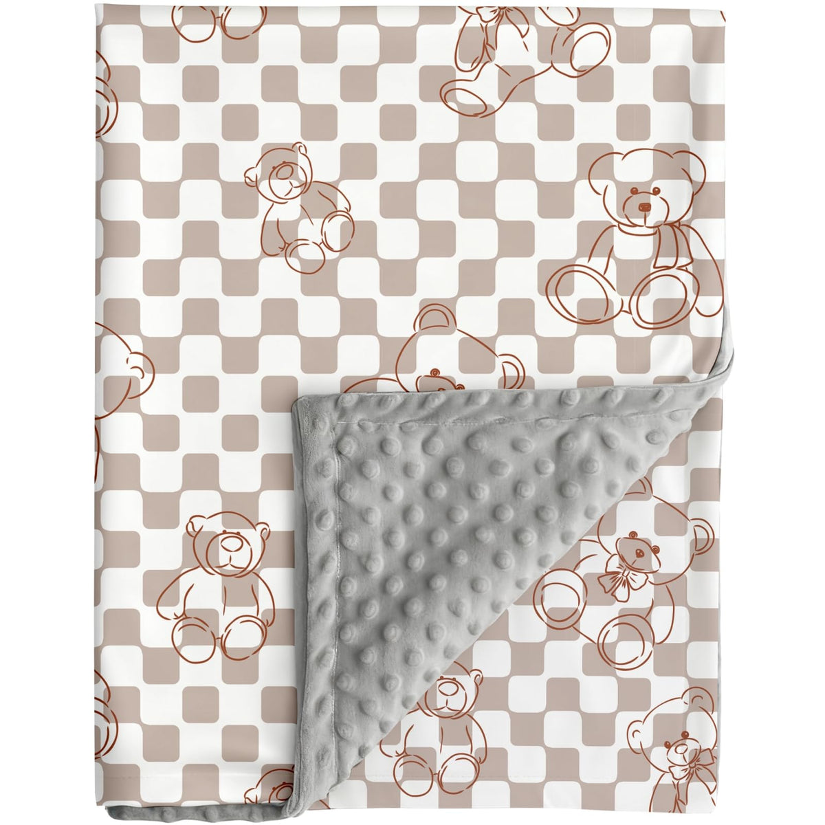 FIGEPO bear plaid baby blanket front view showing teddy motif for newborns
