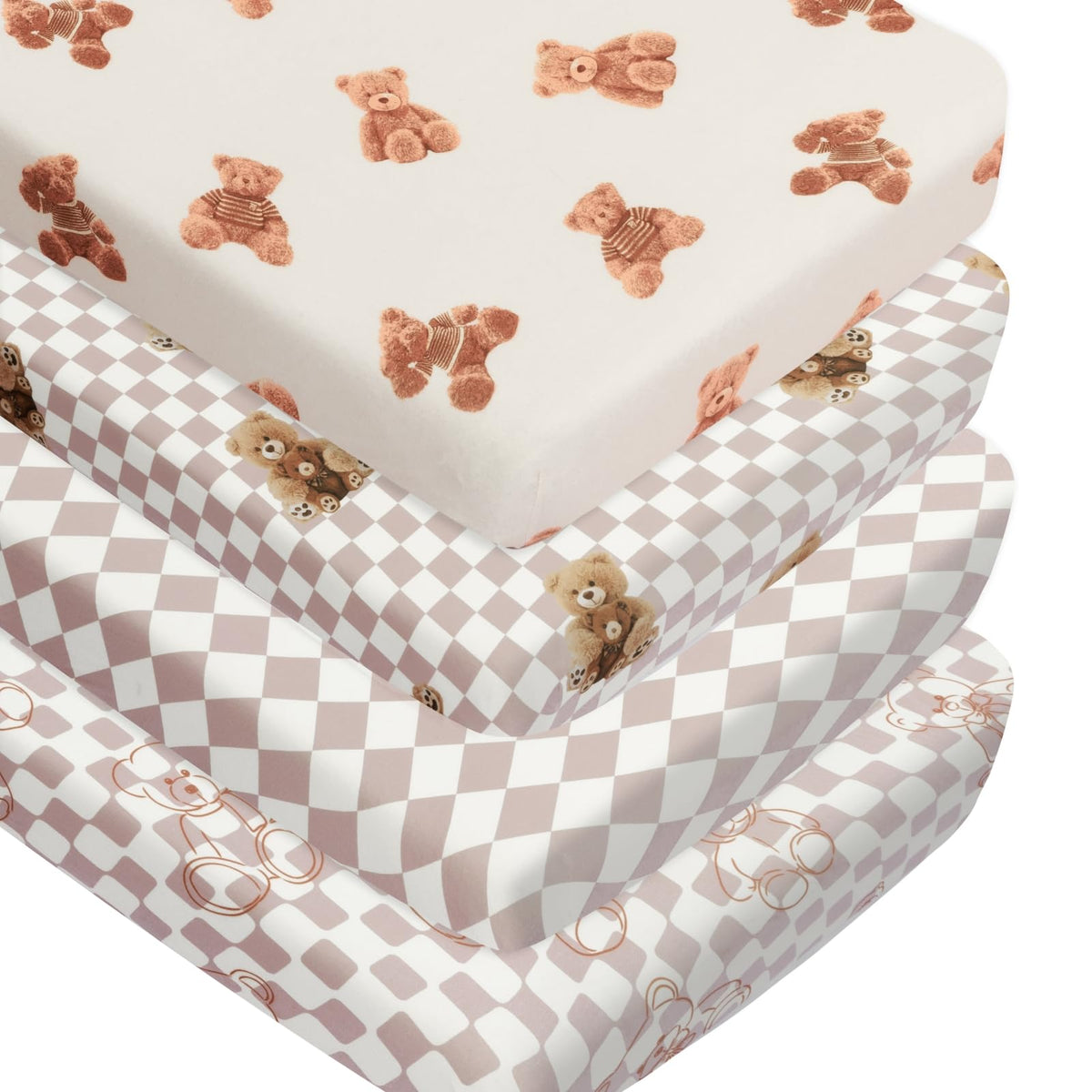 FIGEPO buffalo check bear crib sheet closeup highlights soft texture for baby comfort.