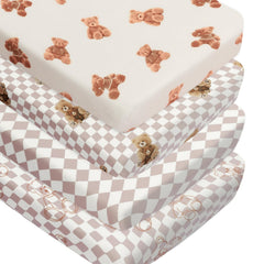 FIGEPO buffalo check bear crib sheet closeup highlights soft texture for baby comfort.