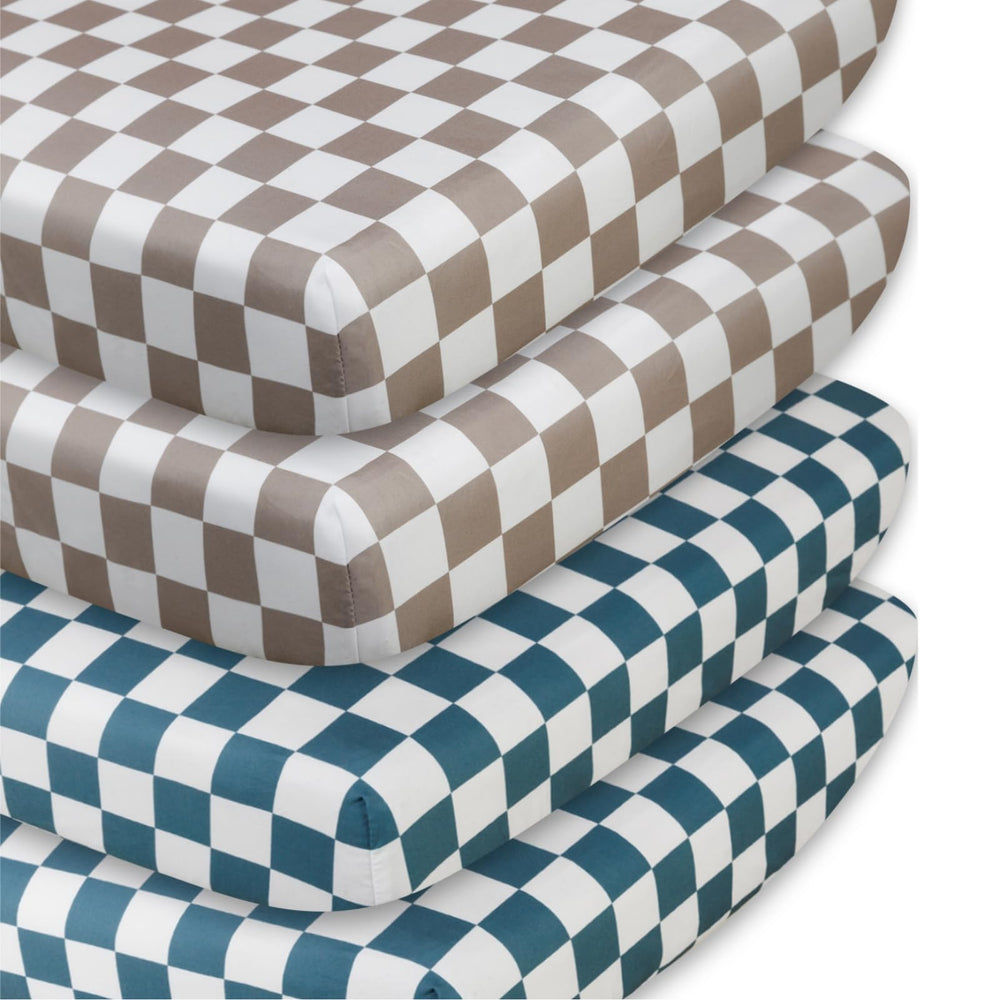 FIGEPO checkered crib sheets neutral bedding, soft and breathable for safe crib sleep