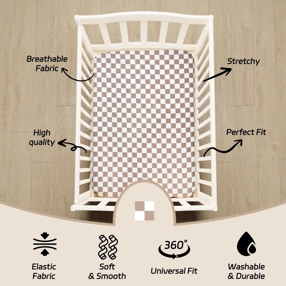 FIGEPO checkered design gender-neutral crib sheets suit any nursery