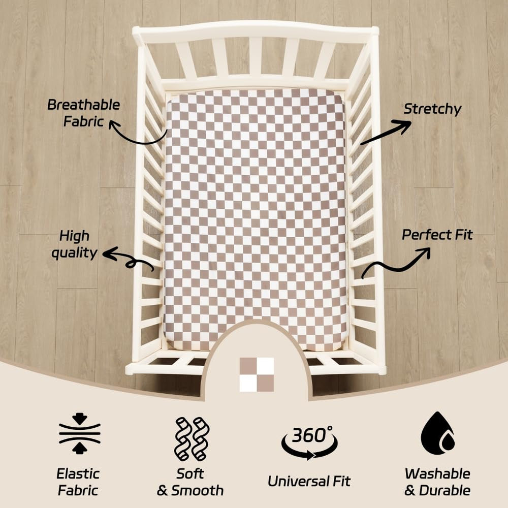 FIGEPO checkered design gender-neutral crib sheets suit any nursery