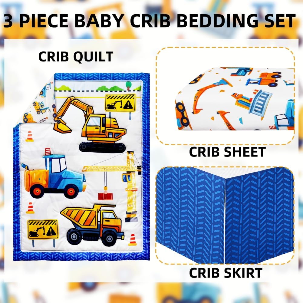 FIGEPO construction theme crib fitted sheet close-up with breathable fabric and snug fit.