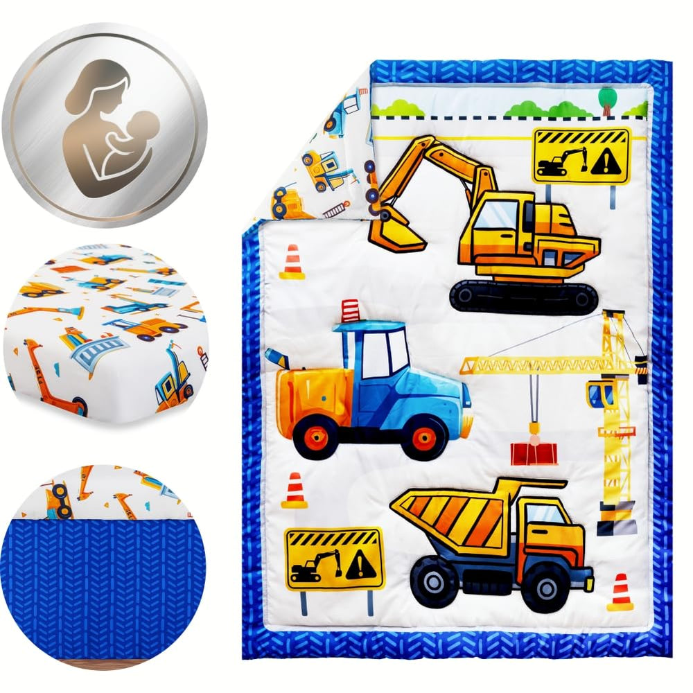 FIGEPO construction theme nursery setup image demonstrates cohesive color scheme for a playful room.