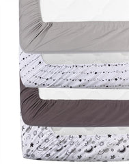 FIGEPO full elastic trim close-up shows secure nightly fit on crib