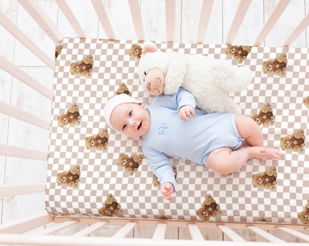 FIGEPO fitted crib sheet elastic edges ensuring a snug fit on most mattresses.