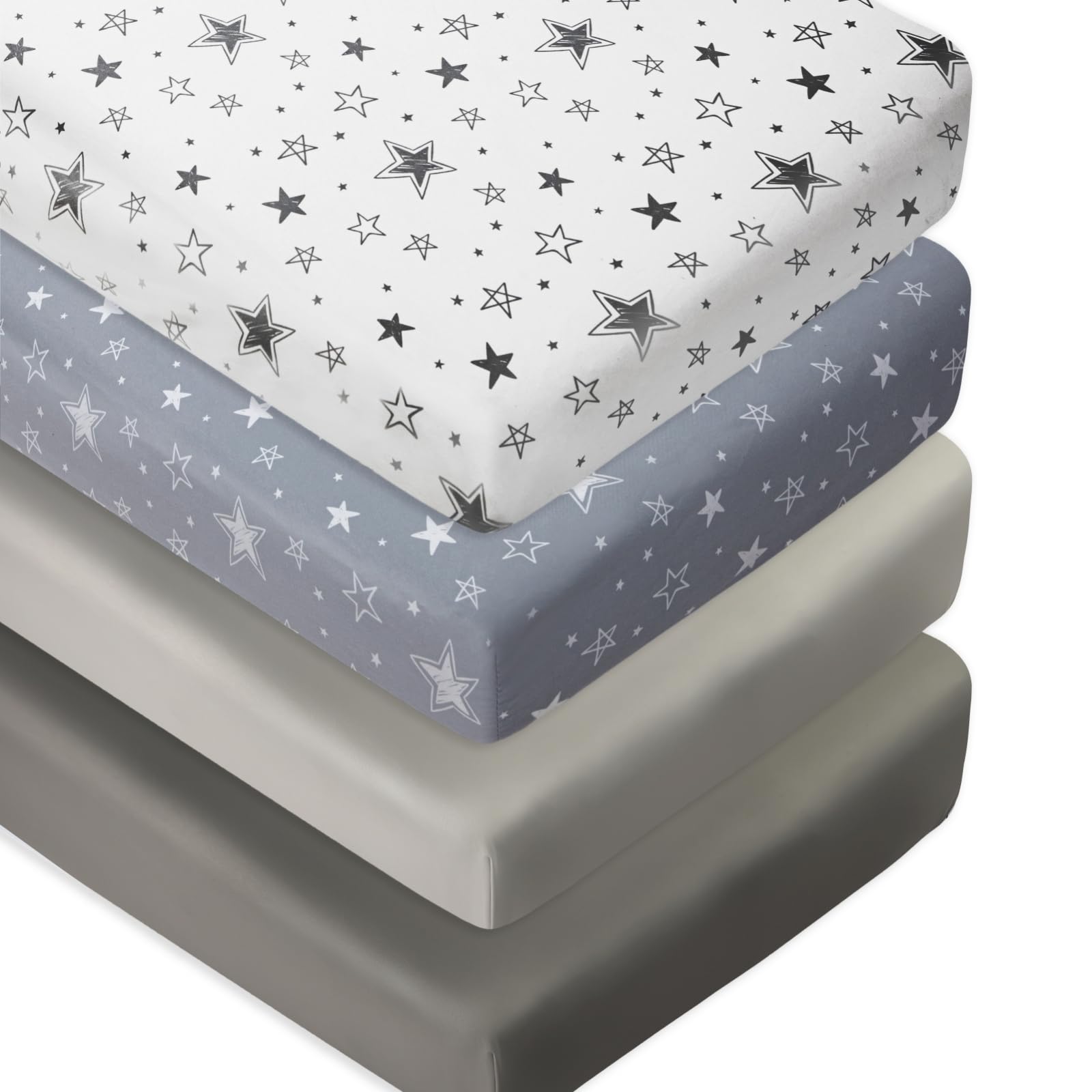 FIGEPO four-pack crib sheets with star and moon design for coordinated nursery décor