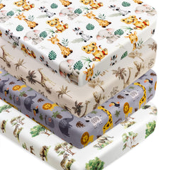 FIGEPO four-pack safari jungle sheets pattern for crib beds