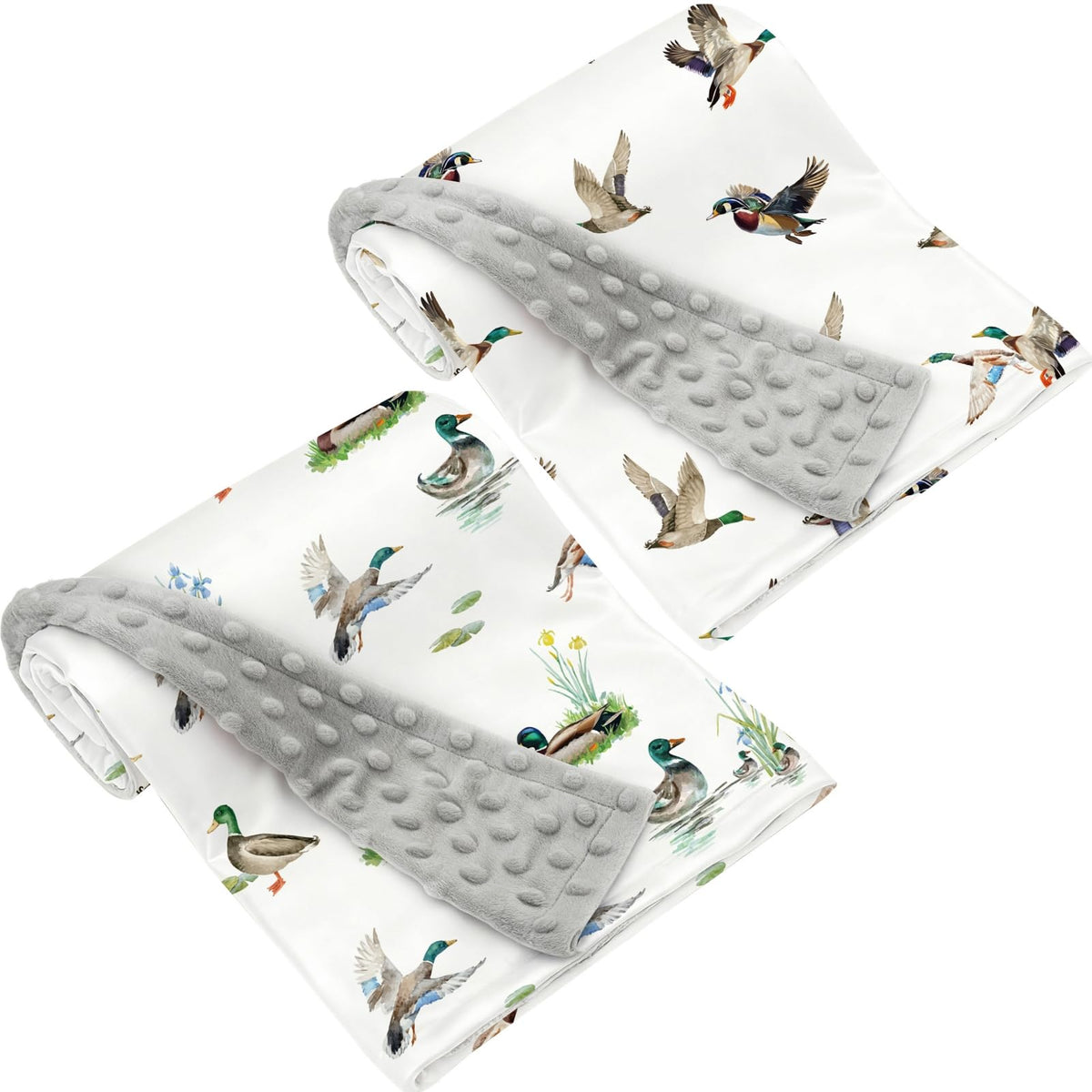 FIGEPO mallard duck baby blanket front view shows soft double layer for cozy sleep