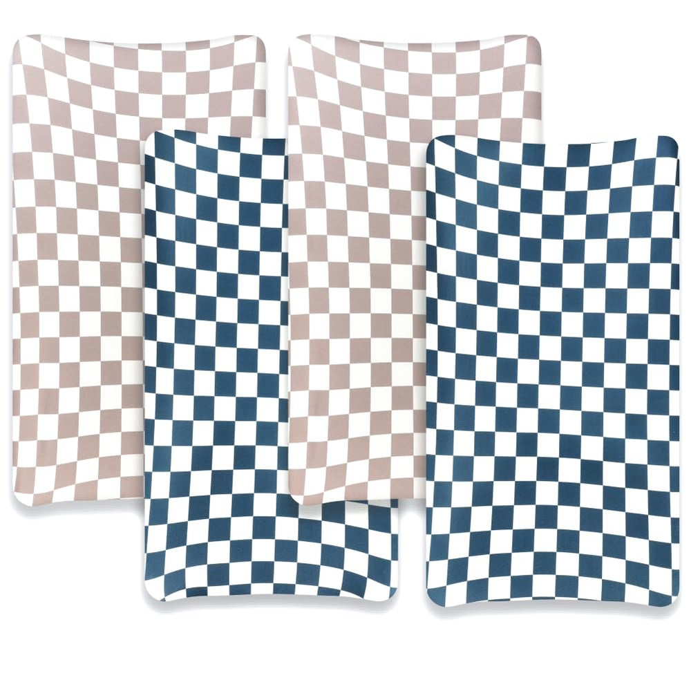 FIGEPO neutral nursery sheets in checkered pattern suit boys or girls.