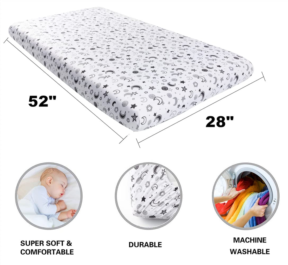 FIGEPO nursery setup with star/moon sheets for a calm unisex bedroom