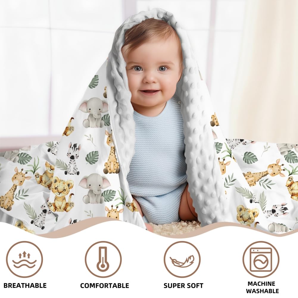 FIGEPO Safari Jungle Animals Baby Blanket - close-up of double-layer knit highlighting softness.