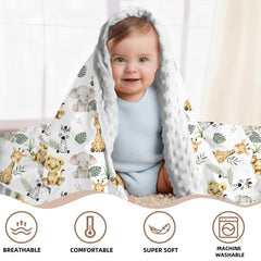 FIGEPO Safari Jungle Animals Baby Blanket - close-up of double-layer knit highlighting softness.