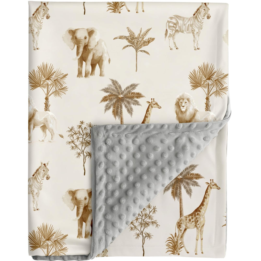 FIGEPO Safari Jungle Animals Blanket front pattern for cozy baby sleep