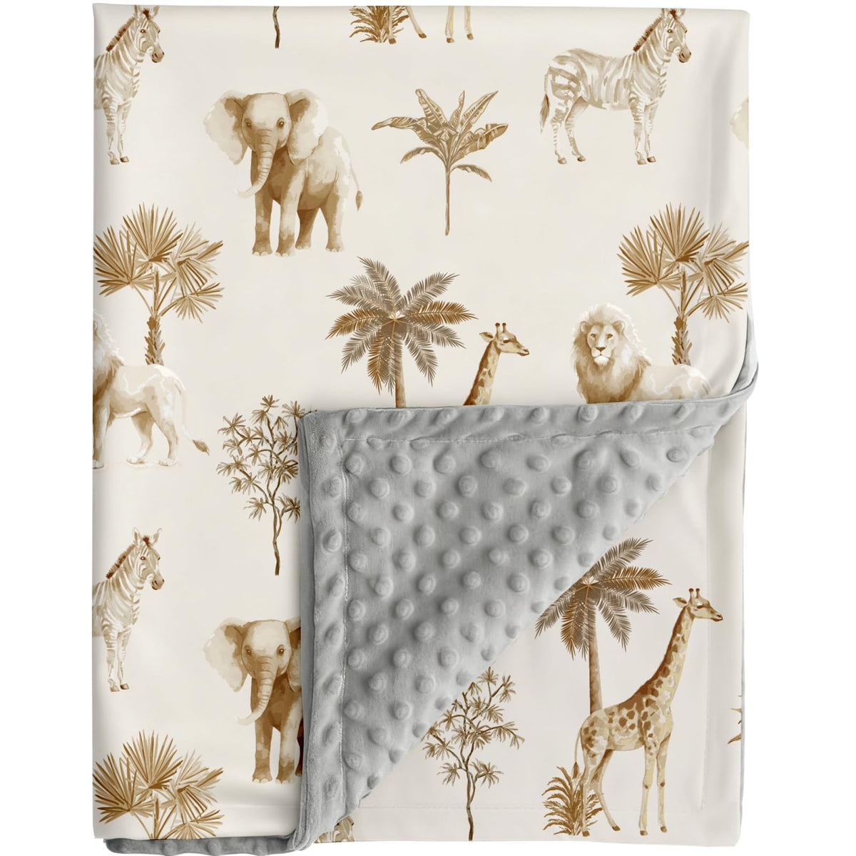 FIGEPO Safari Jungle Animals Blanket front pattern for cozy baby sleep