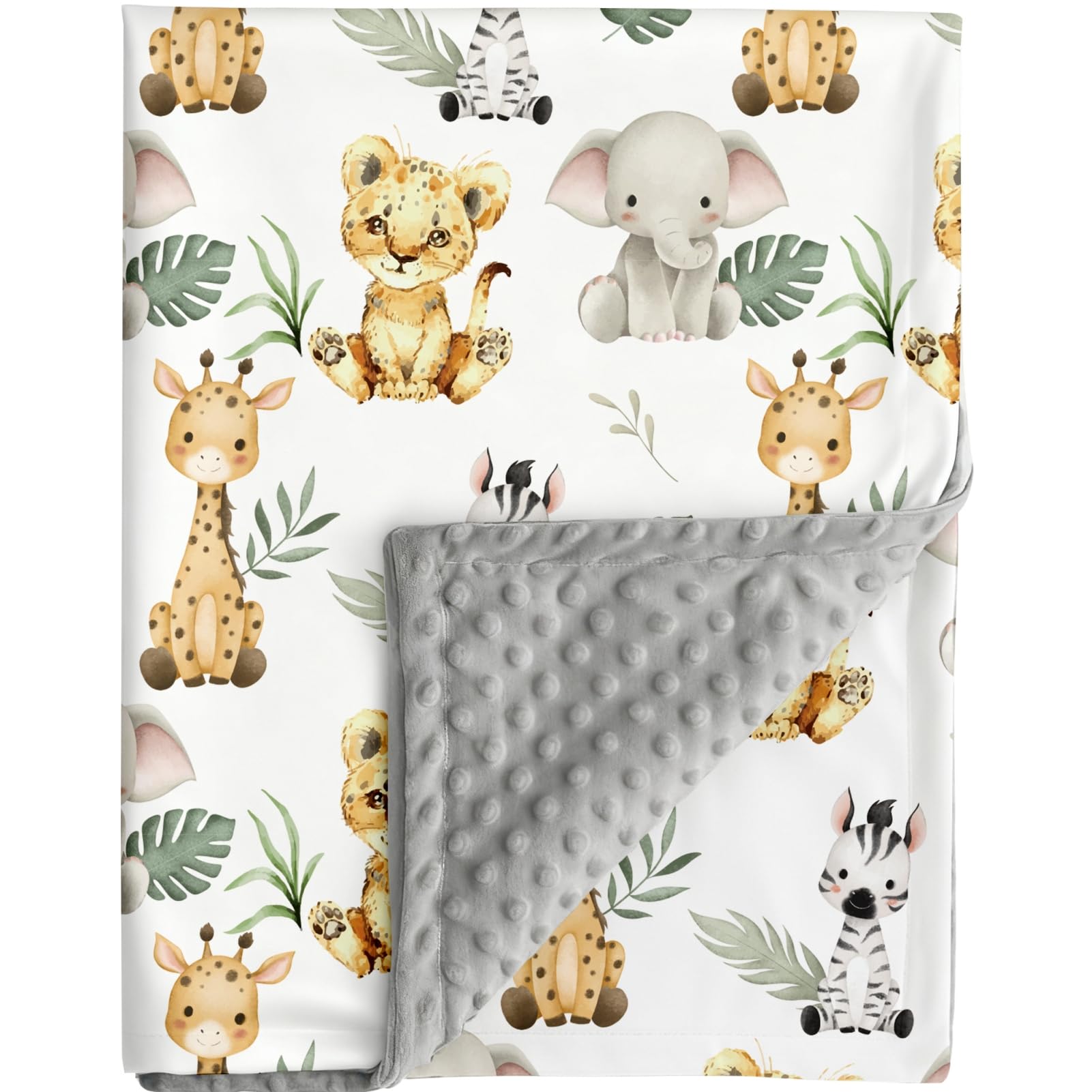 FIGEPO Safari Jungle Animals Baby Blanket - front view shows animal print for cozy newborn sleep.