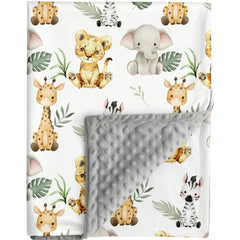 FIGEPO Safari Jungle Animals Baby Blanket - front view shows animal print for cozy newborn sleep.