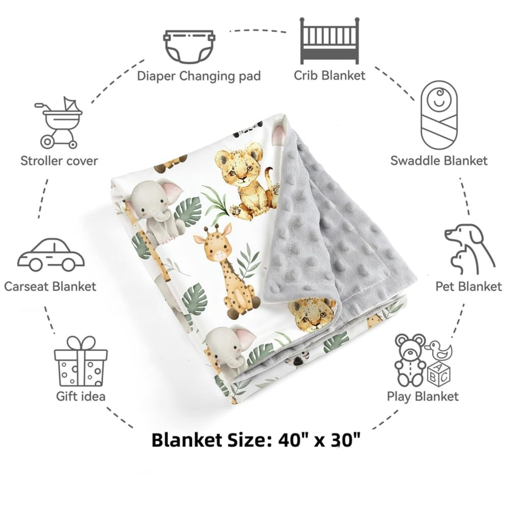 FIGEPO Safari Jungle Animals Baby Blanket - size 30x40 inches ideal for naps and cuddles.