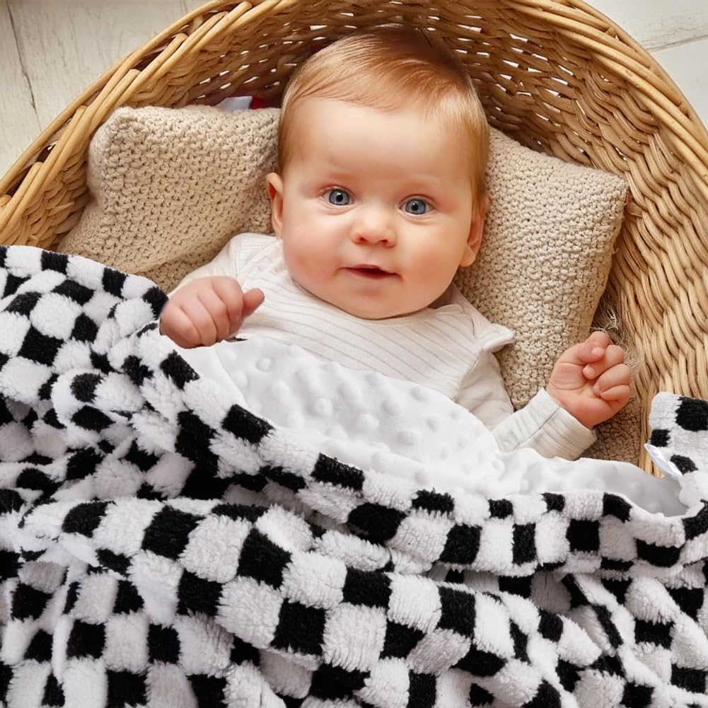 FIGEPO soft checkered baby blanket back dotted design adds breathable comfort for all seasons
