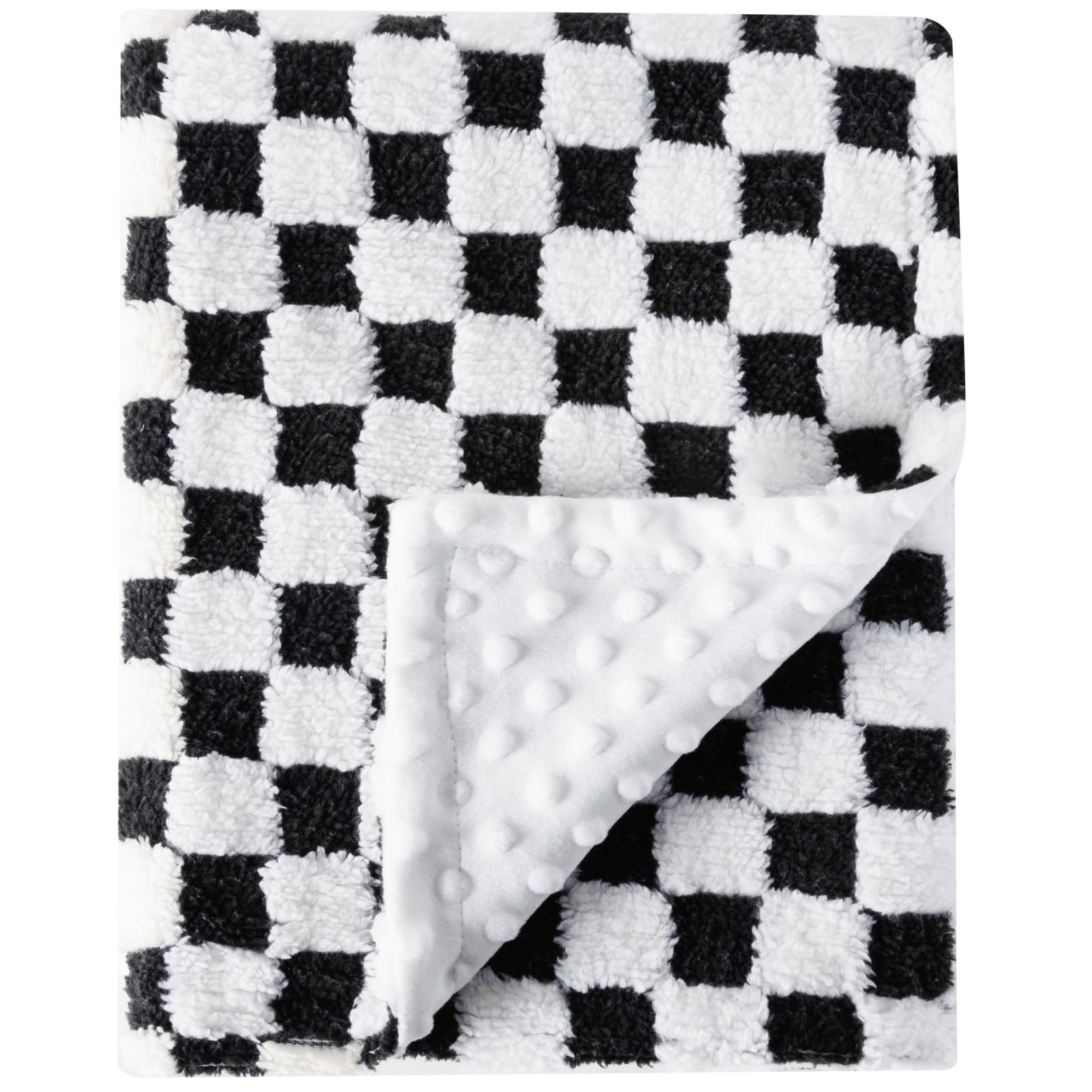 FIGEPO soft checkered baby blanket front view for cozy newborn warmth and style