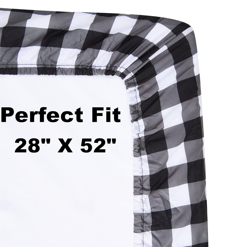FIGEPO buffalo plaid crib sheets on a standard crib mattress fit