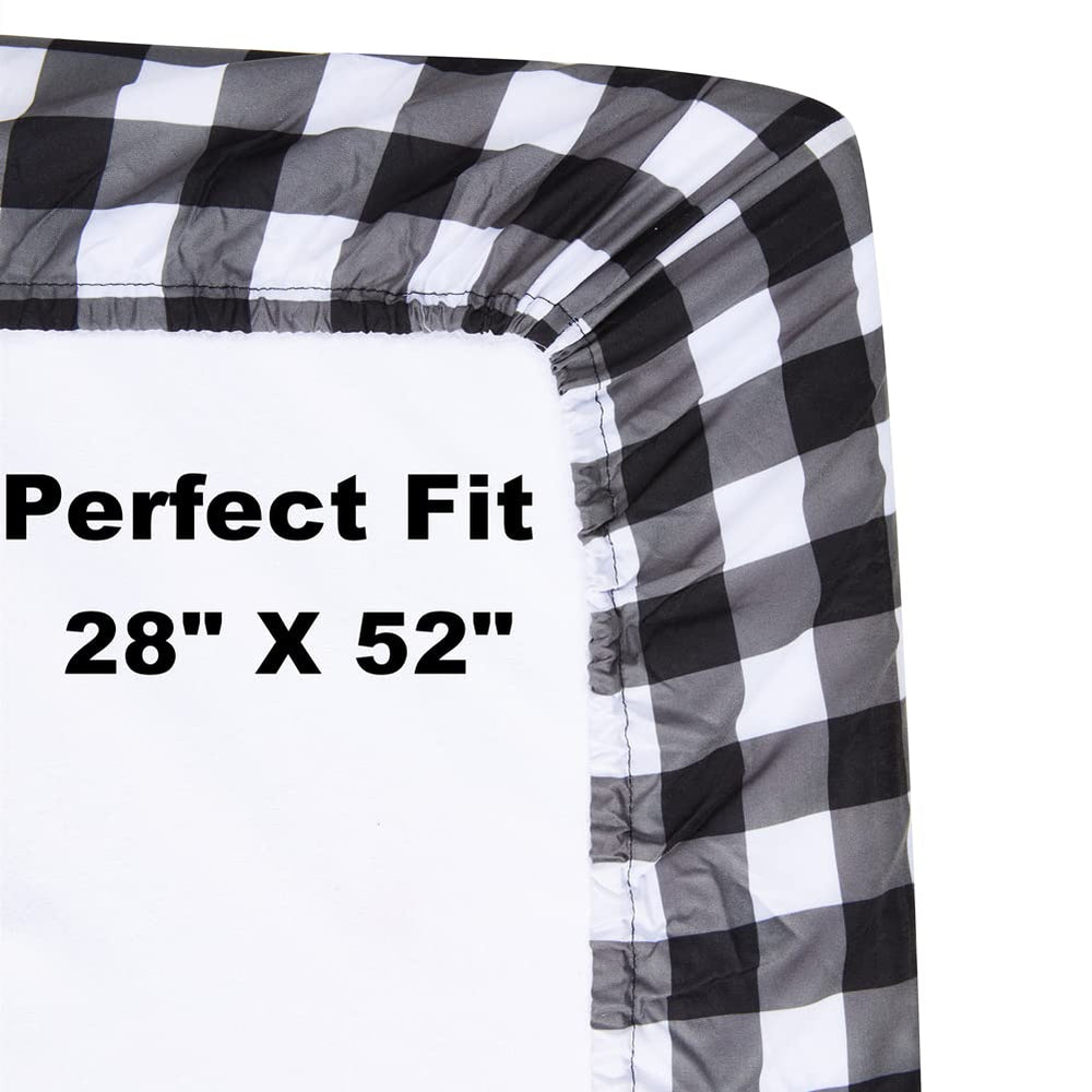 FIGEPO buffalo plaid crib sheets on a standard crib mattress fit