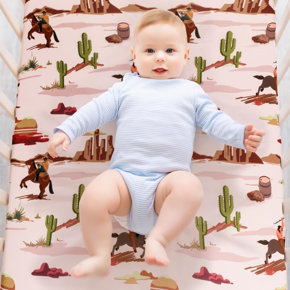 FIGEPO Western Cowboy crib sheets breathable fabric emphasizes airflow and cooling.