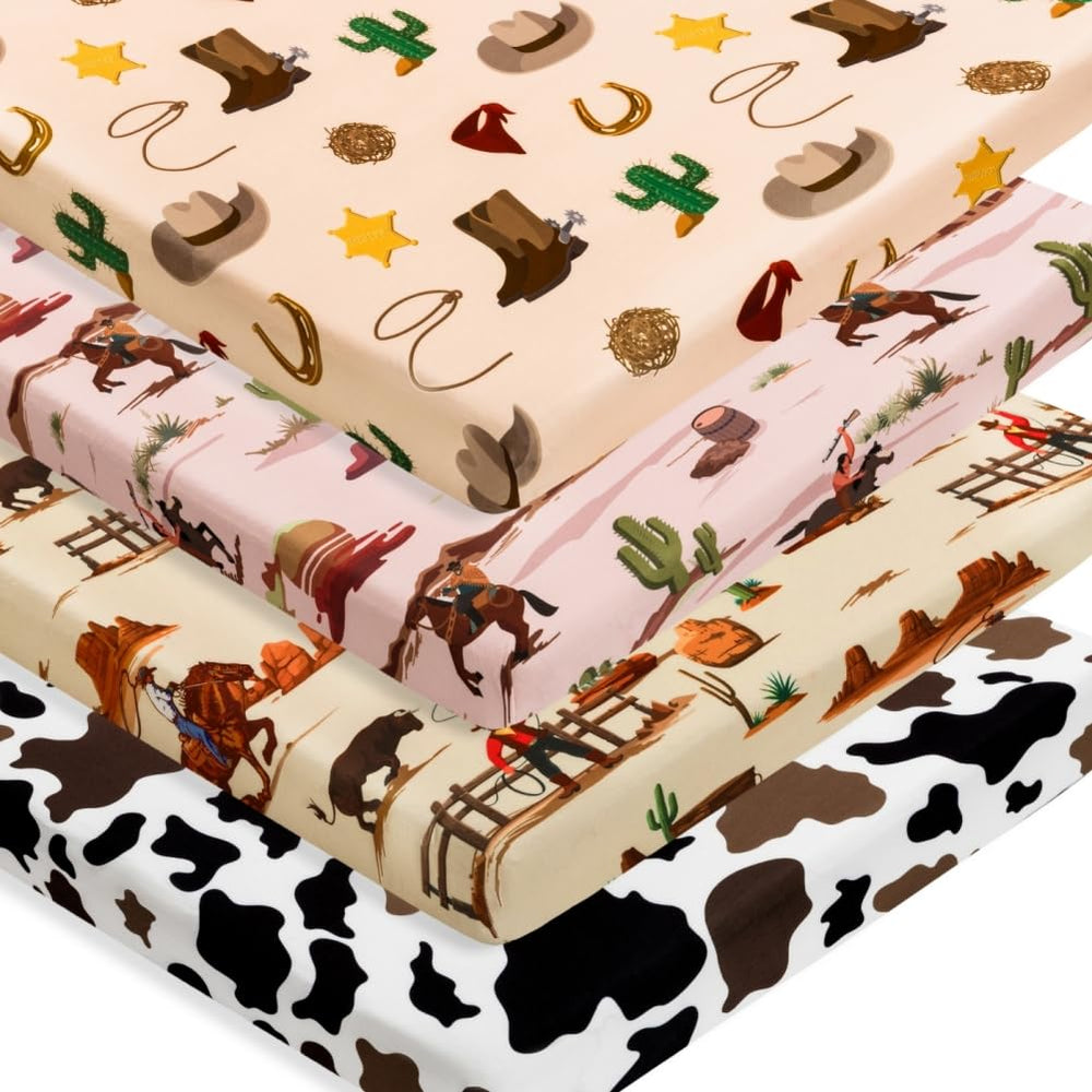 FIGEPO Western Cowboy crib sheets machine-washable construction for easy care and lasting color.
