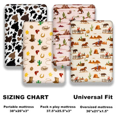 FIGEPO Western Cowboy crib sheets pack-n-play size demonstrates versatile fit on standard baby mattresses.