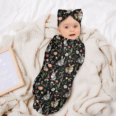 Figtihw Bunny Swaddle Blanket headband arrangement for coordinated baby styling