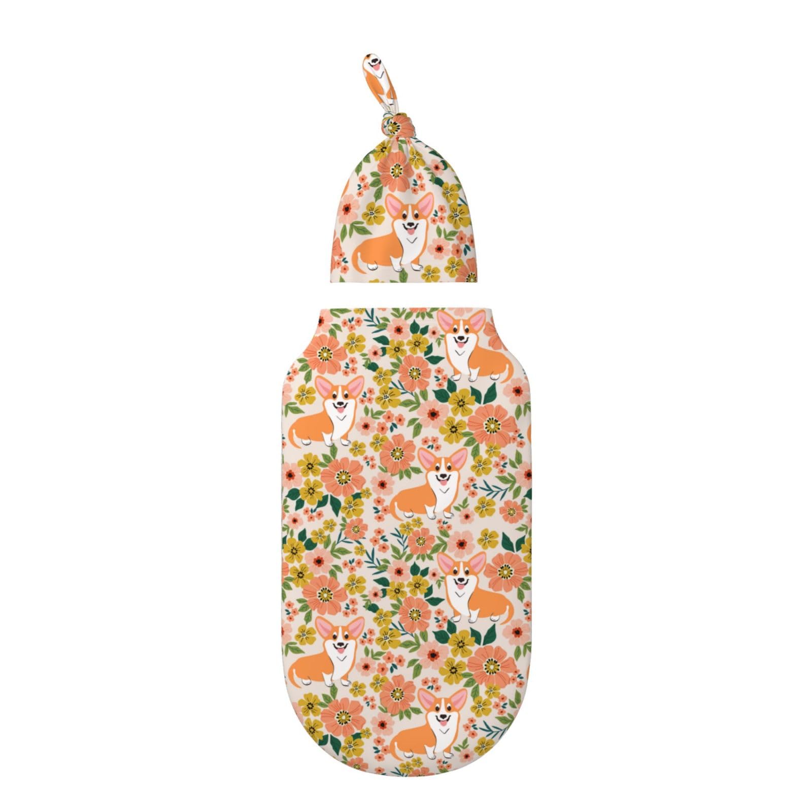 Figtihw dog-pattern swaddle blanket laid flat for showcasing design and size