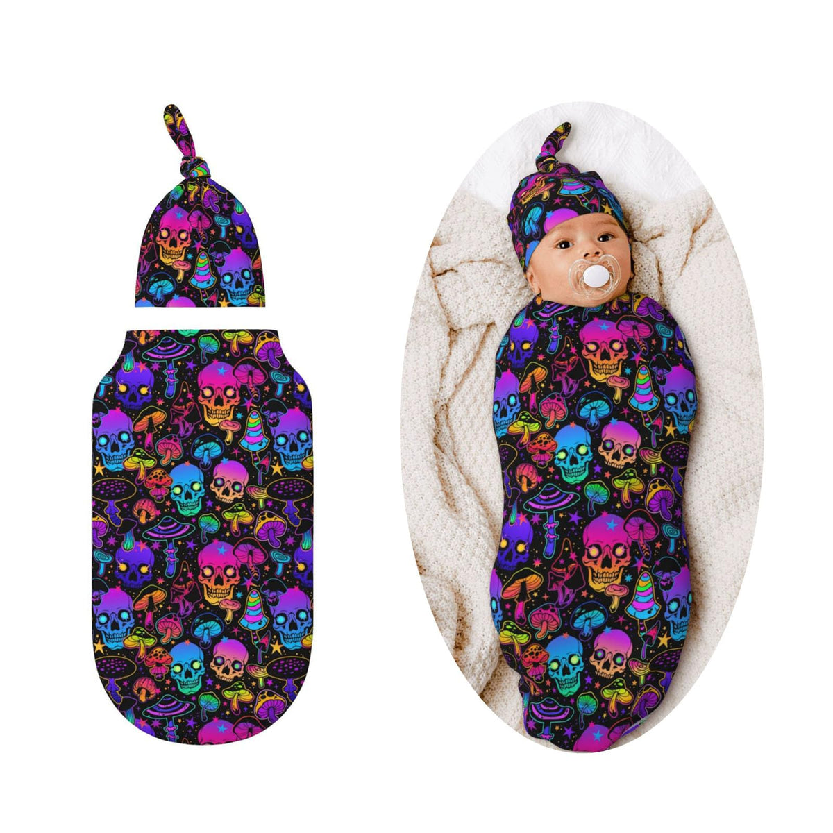 Figtihw Mushroom Skull Swaddle Blanket offers gentle, cozy newborn comfort.