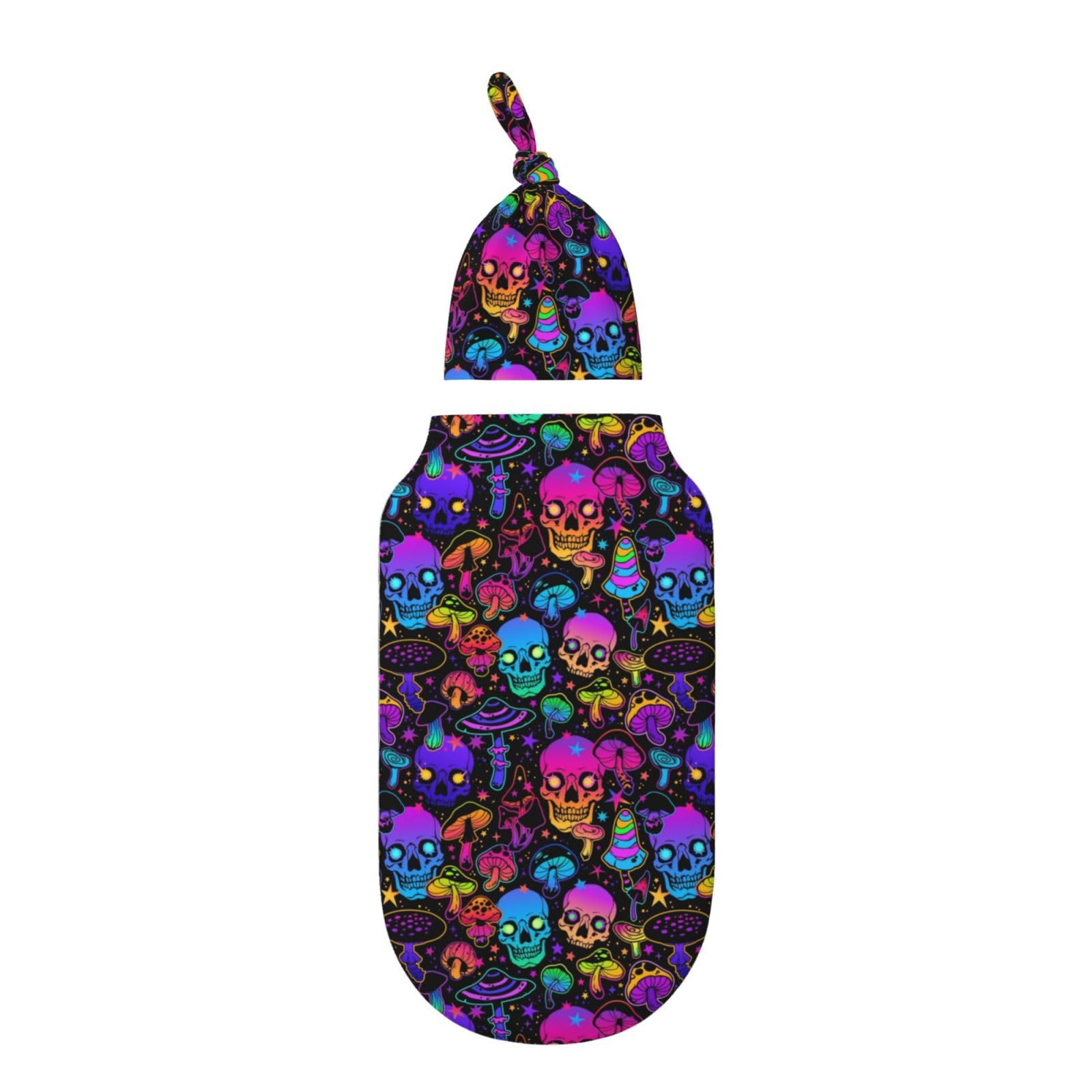 Figtihw Mushroom Skull Swaddle Hat keeps baby warm and secure.