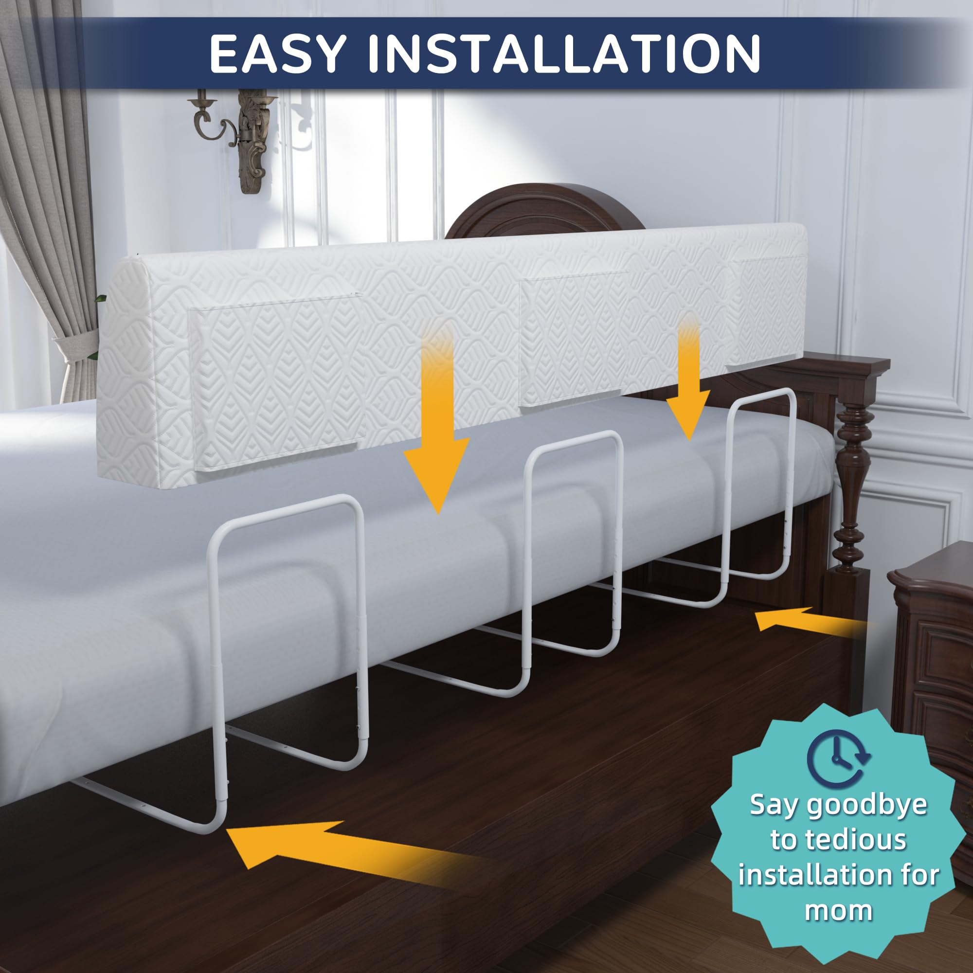 FigTime height-adjustment bracket demonstrates five levels for mattress thicknesses