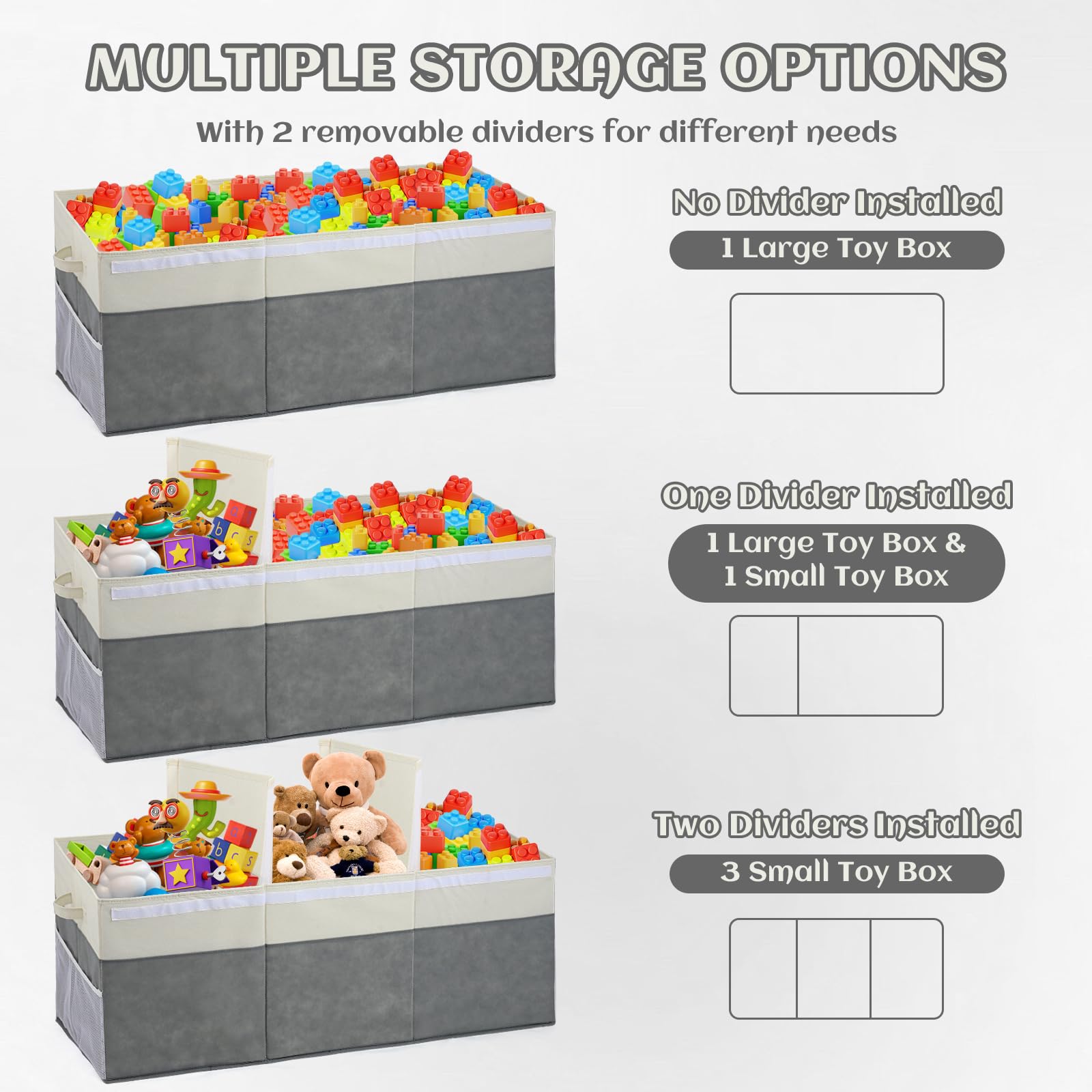 FIIOEOY toy box features reinforced handles for easy movement.