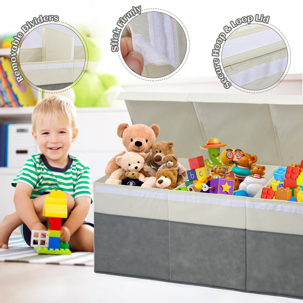 FIIOEOY toy box with collapsible dividers adapts to different toy sizes.