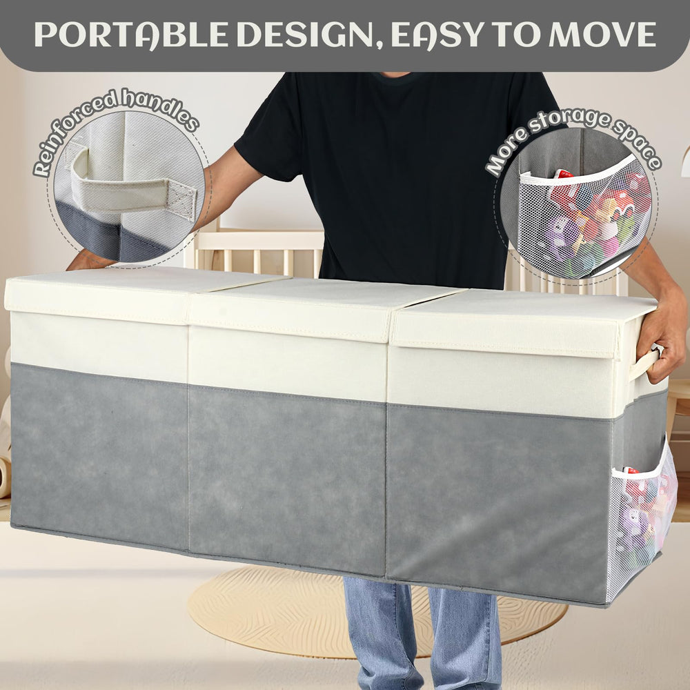 FIIOEOY toy chest includes mesh pockets for quick-access small items.