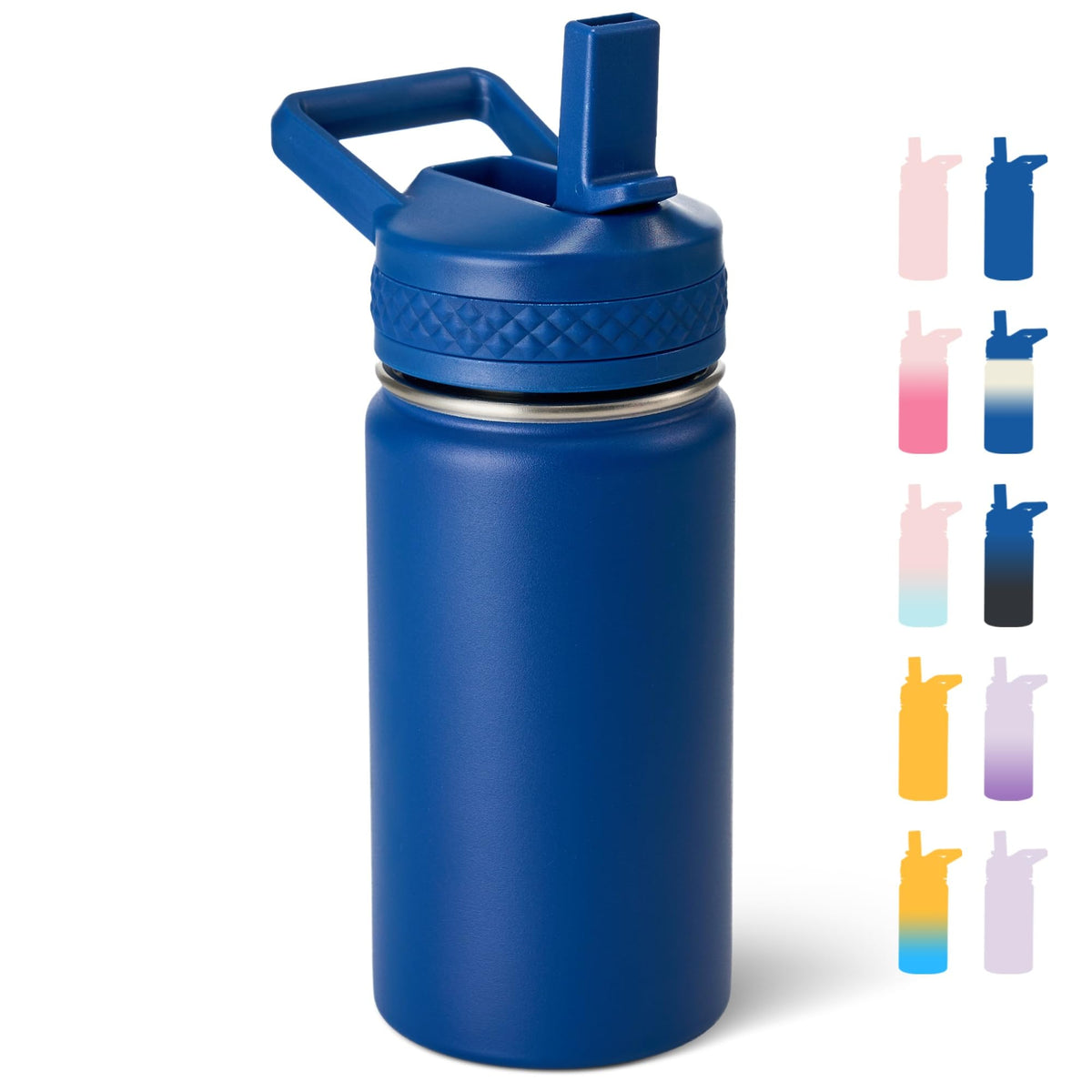 Botella Fijinhom para niños 12 oz navy, ideal para la mochila escolar.