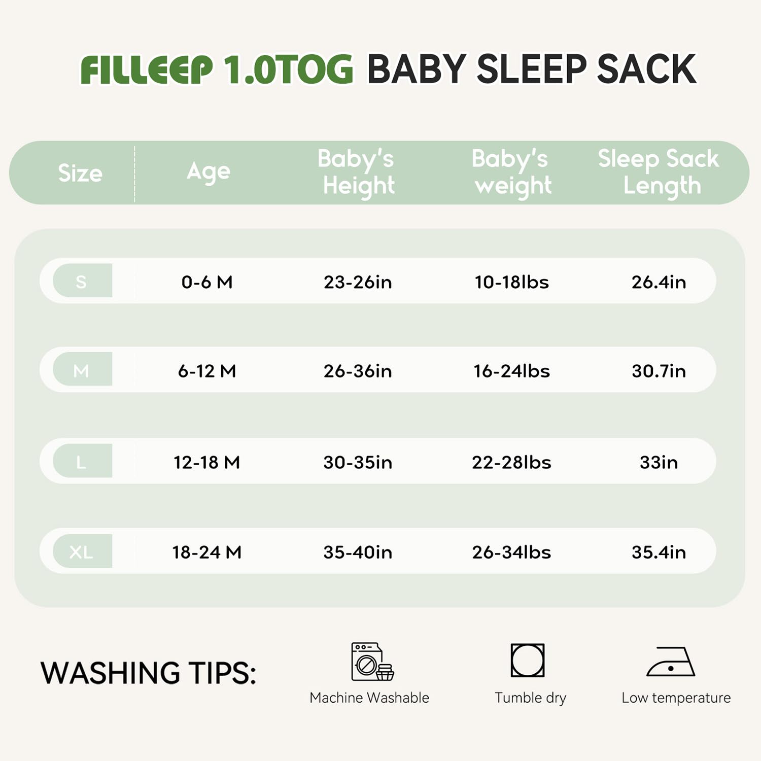 FILLEEP bamboo sleep sack 1.0 TOG for year-round comfort.